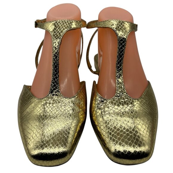 ZARA Gold Front Strap Flats Shoes Women’s Sz 41 US SZ 10 Snakeskin - Picture 3 of 13